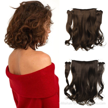 Cheap Silky 18Inch Black Brown Soft Long Wavy 9 Clips Piece Invisible Wire Three Hairpieces Fish Line Synthetic Hair Extensions